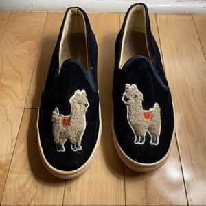 Soludos 7.5 blue velvet with llama